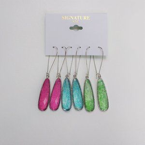 Signature NYC 3 Pairs Dangle Earrings Brights